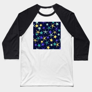 Starfish galaxy in deepest blue, deep periwinkle, butter yellow and teal green Baseball T-Shirt